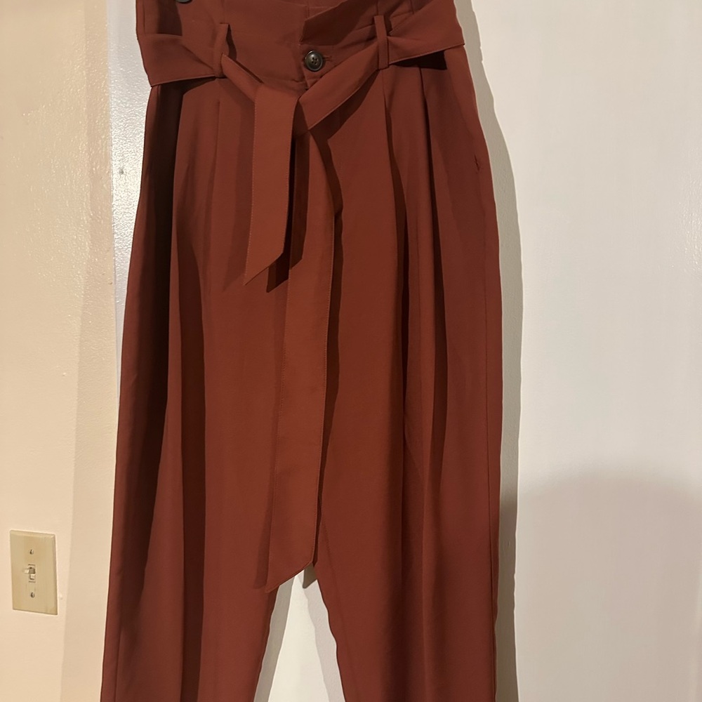 Rust High-Waisted Trousers with Belt